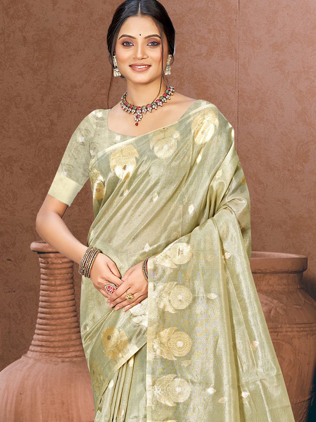 Sangam Prints Grey Munga Kota Woven Work Traditional Saree