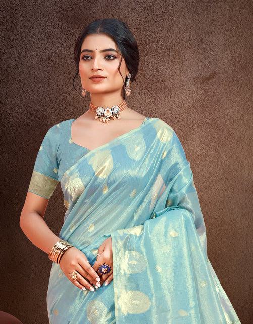 Sangam Prints Sky Blue Munga Kota Woven Work Traditional Saree