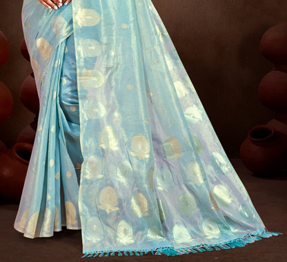 Sangam Prints Sky Blue Munga Kota Woven Work Traditional Saree - Distacart