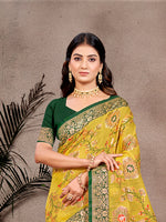 Thumbnail for Sangam Prints Mustard Cotton Silk With Meena Woven Work Traditional Saree