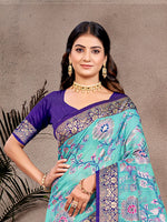 Thumbnail for Sangam Prints Sky Blue Cotton Silk With Meena Woven Work Traditional Saree