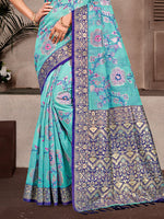 Thumbnail for Sangam Prints Sky Blue Cotton Silk With Meena Woven Work Traditional Saree