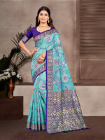 Thumbnail for Sangam Prints Sky Blue Cotton Silk With Meena Woven Work Traditional Saree