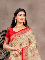 Thumbnail for Sangam Prints Beige Cotton Silk With Meena Woven Work Traditional Saree