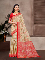 Thumbnail for Sangam Prints Beige Cotton Silk With Meena Woven Work Traditional Saree