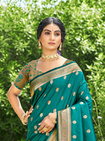 Thumbnail for Sangam Prints Teal Green Silk Woven Work Traditional Saree
