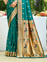 Thumbnail for Sangam Prints Teal Green Silk Woven Work Traditional Saree