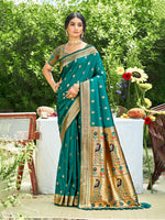 Thumbnail for Sangam Prints Teal Green Silk Woven Work Traditional Saree
