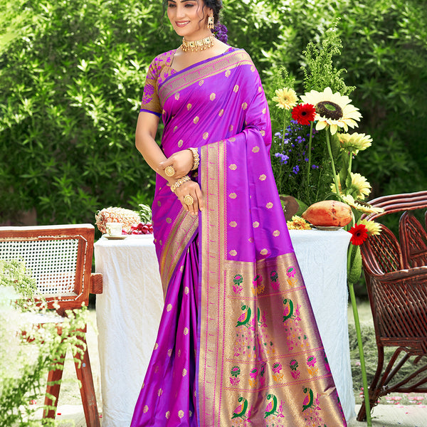 Sangam Prints Purple Silk Woven Work Traditional Saree