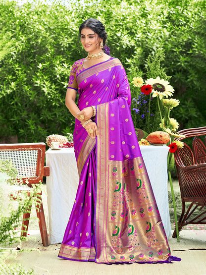 Sangam Prints Purple Silk Woven Work Traditional Saree - Distacart
