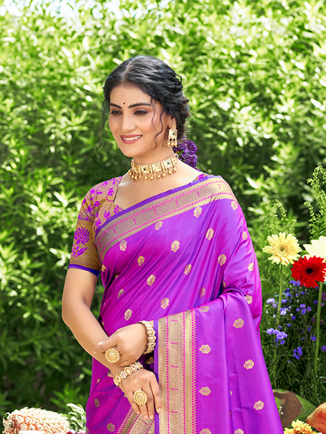 Sangam Prints Purple Silk Woven Work Traditional Saree - Distacart