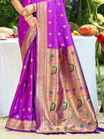 Thumbnail for Sangam Prints Purple Silk Woven Work Traditional Saree