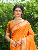 Thumbnail for Sangam Prints Orange Silk Woven Work Traditional Saree