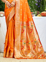 Thumbnail for Sangam Prints Orange Silk Woven Work Traditional Saree
