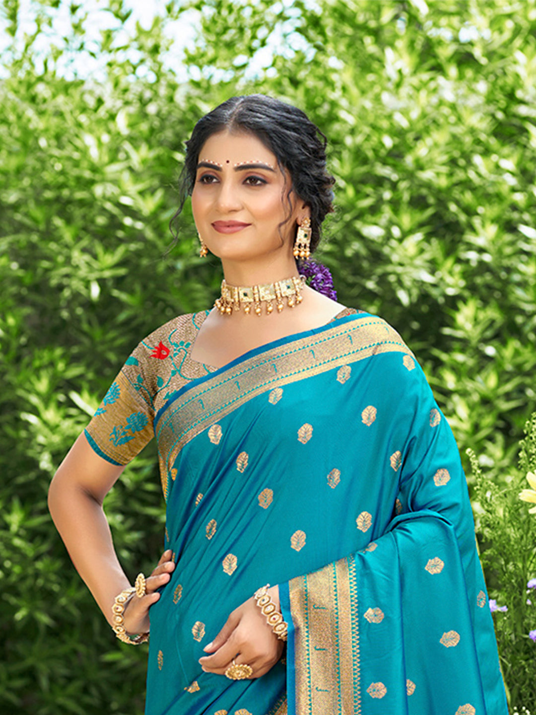 Sangam Prints Teal Silk Woven Work Traditional Saree