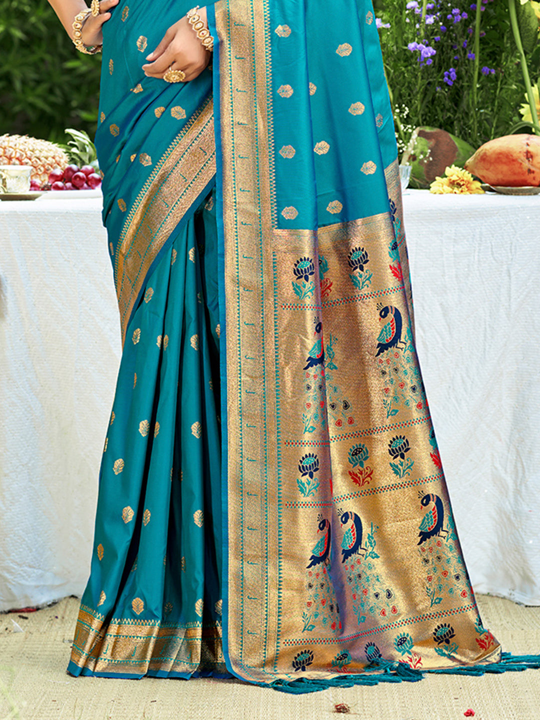 Sangam Prints Teal Silk Woven Work Traditional Saree