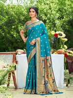 Thumbnail for Sangam Prints Teal Silk Woven Work Traditional Saree