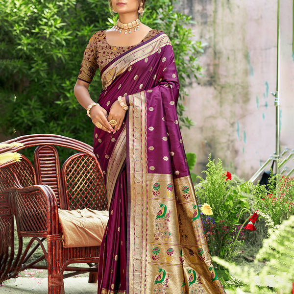 Sangam Prints Wine Silk Woven Work Traditional Saree