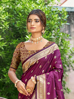 Thumbnail for Sangam Prints Wine Silk Woven Work Traditional Saree