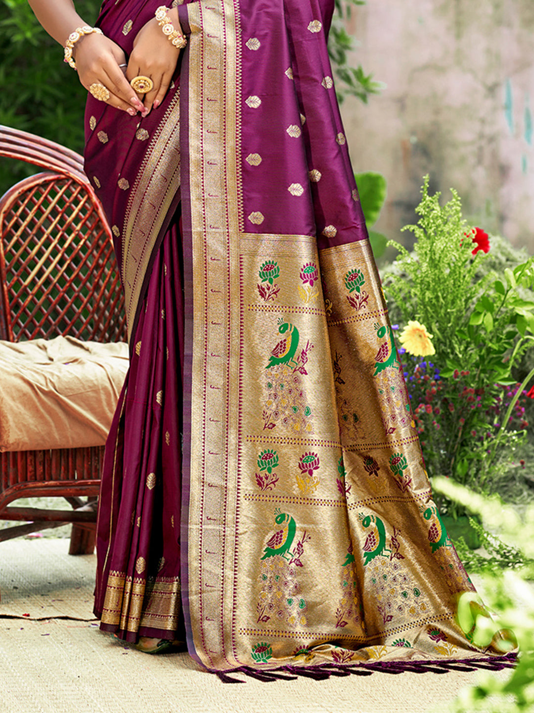 Sangam Prints Wine Silk Woven Work Traditional Saree