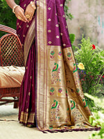 Thumbnail for Sangam Prints Wine Silk Woven Work Traditional Saree