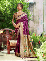 Thumbnail for Sangam Prints Wine Silk Woven Work Traditional Saree