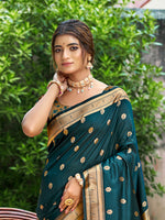 Thumbnail for Sangam Prints Teal Blue Silk Woven Work Traditional Saree