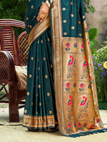 Thumbnail for Sangam Prints Teal Blue Silk Woven Work Traditional Saree