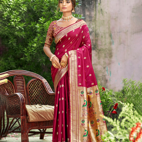 Sangam Prints Pink Silk Woven Work Traditional Saree