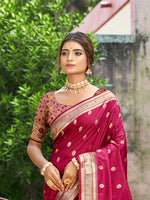 Thumbnail for Sangam Prints Pink Silk Woven Work Traditional Saree
