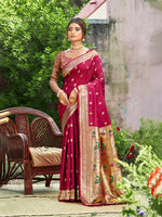 Thumbnail for Sangam Prints Pink Silk Woven Work Traditional Saree