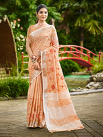 Thumbnail for Sangam Prints Peach Linen Woven Work Traditional Saree