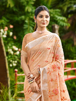 Thumbnail for Sangam Prints Peach Linen Woven Work Traditional Saree