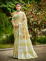Thumbnail for Sangam Prints Lime Green Linen Woven Work Traditional Saree