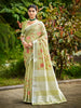 Sangam Prints Lime Green Linen Woven Work Traditional Saree - Distacart