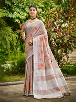 Thumbnail for Sangam Prints Brown  Linen Woven Work Traditional Saree