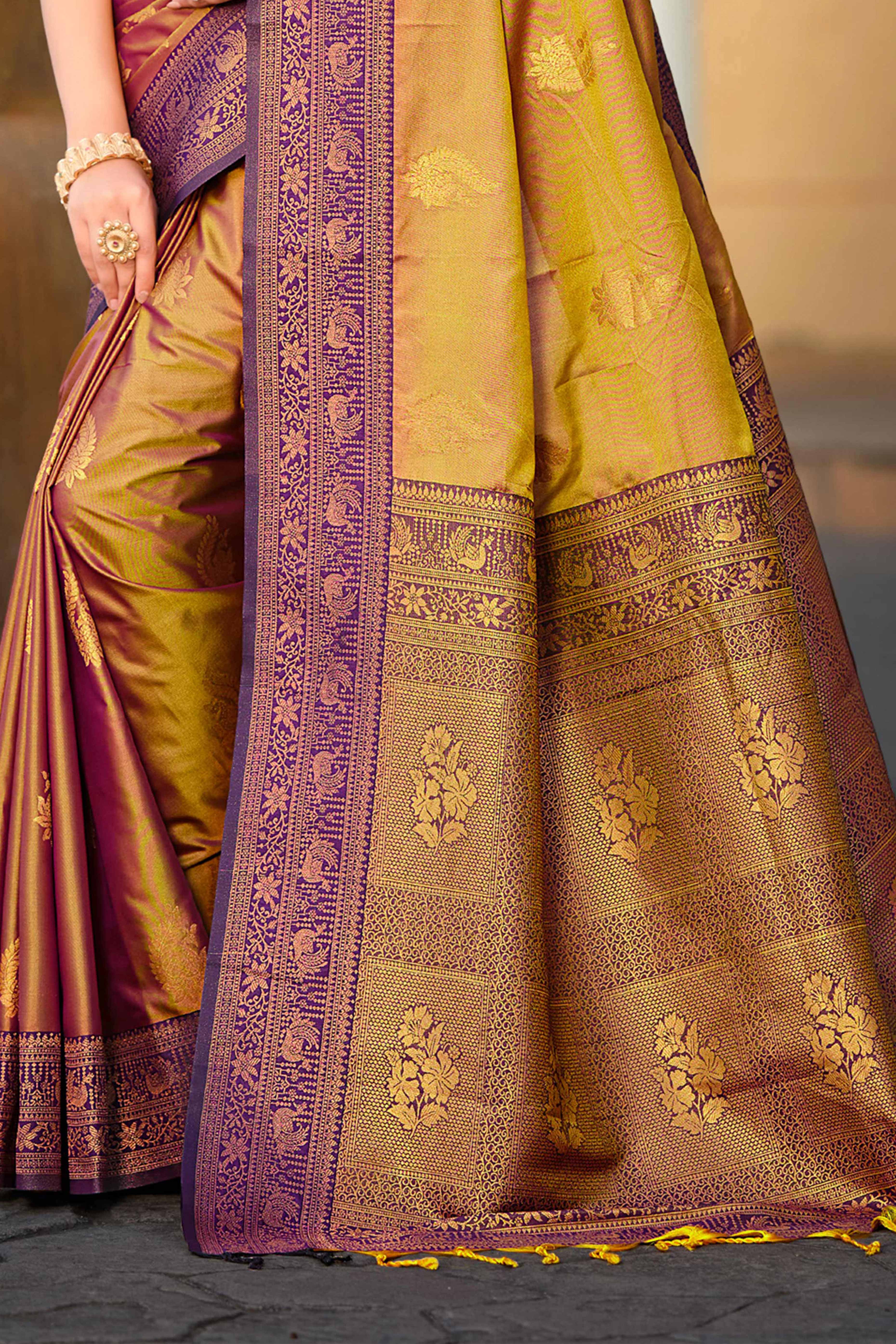 Sangam Prints Golden Soft Silk Woven Work Traditional Saree - Dista