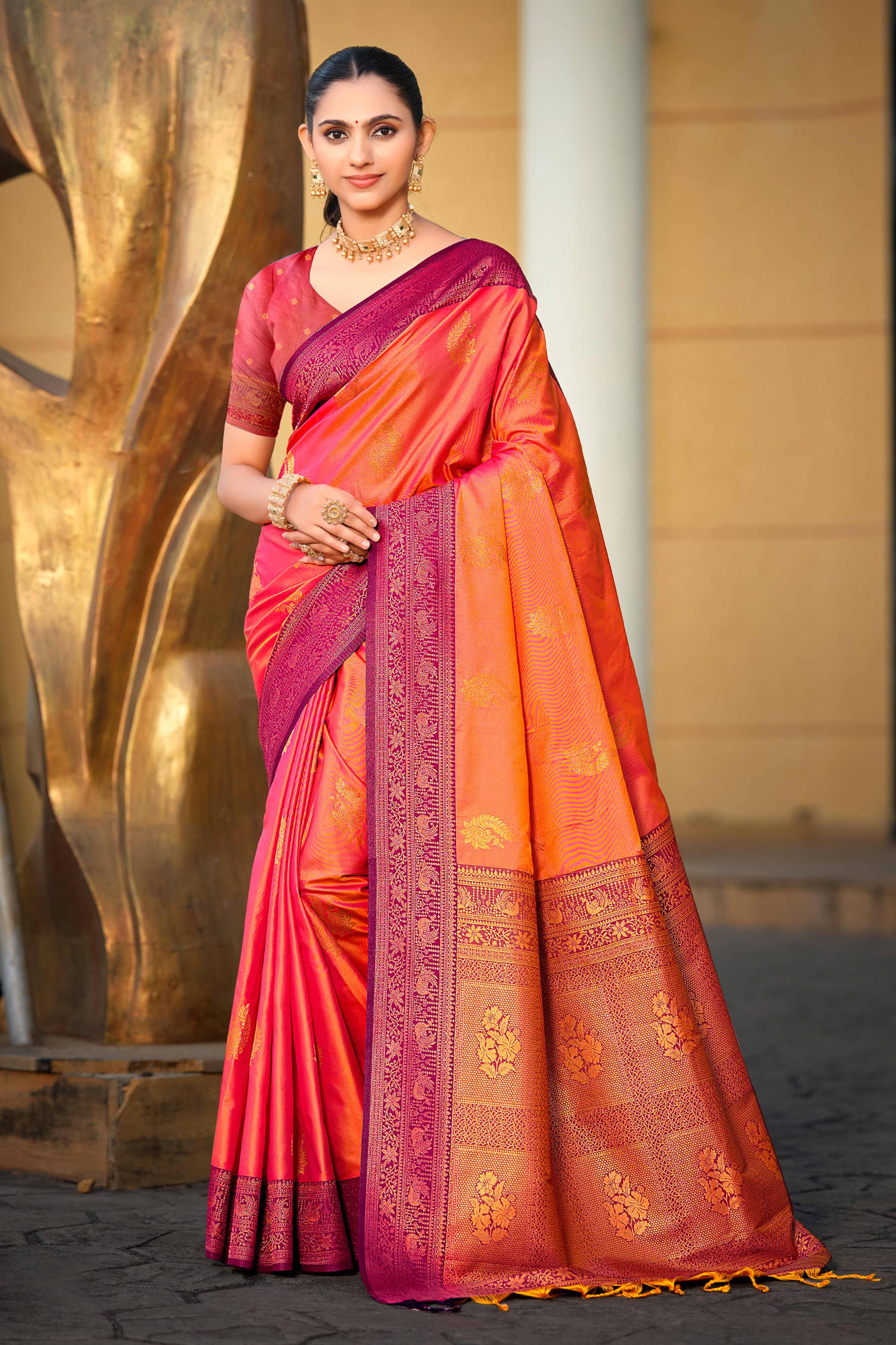Sangam Prints Rani Pink Soft Silk Woven Work Traditional Saree - Dista