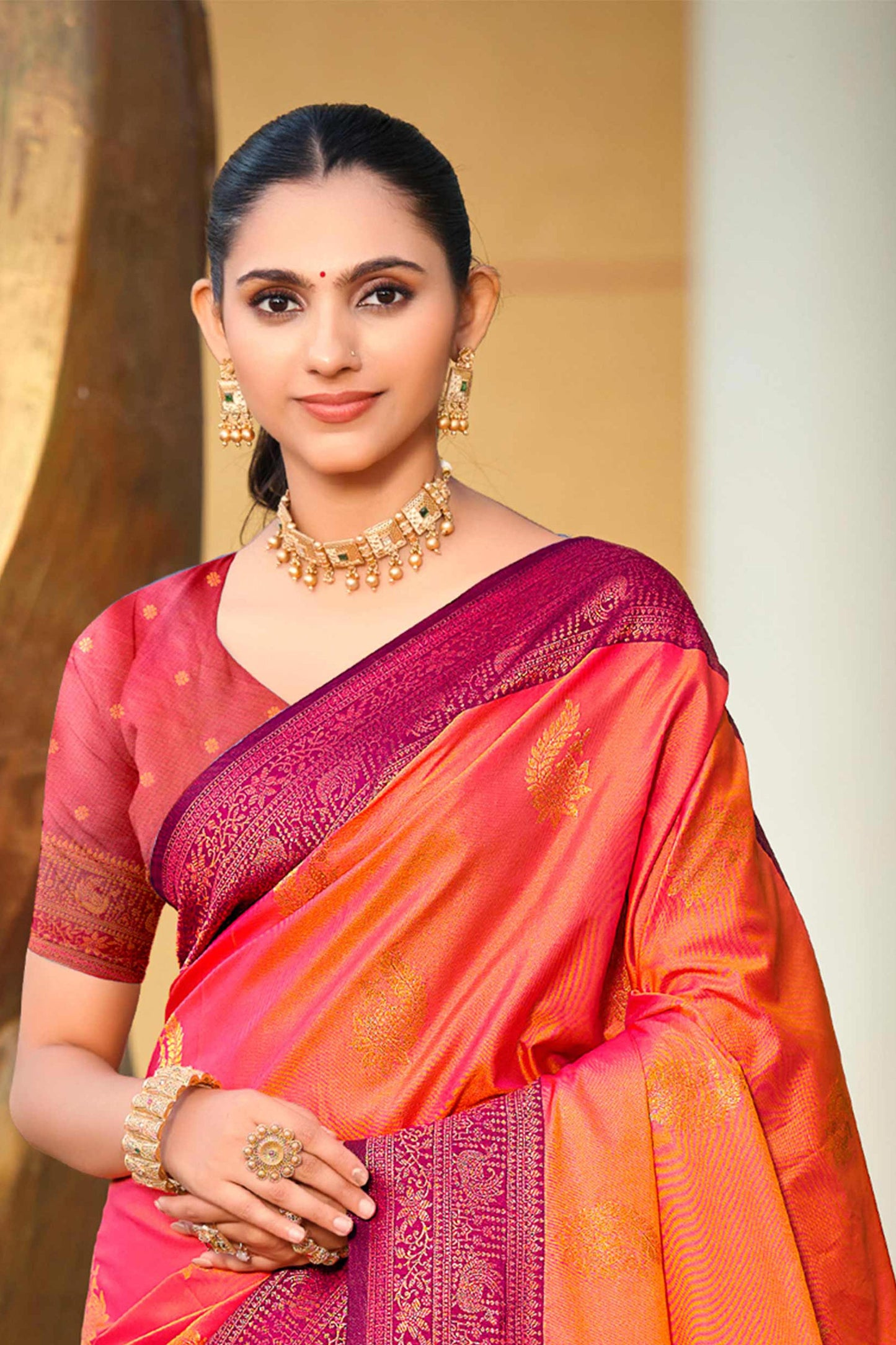 Sangam Prints Rani Pink Soft Silk Woven Work Traditional Saree - Dista