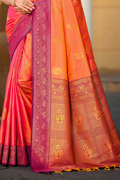 Sangam Prints Rani Pink Soft Silk Woven Work Traditional Saree - Dista