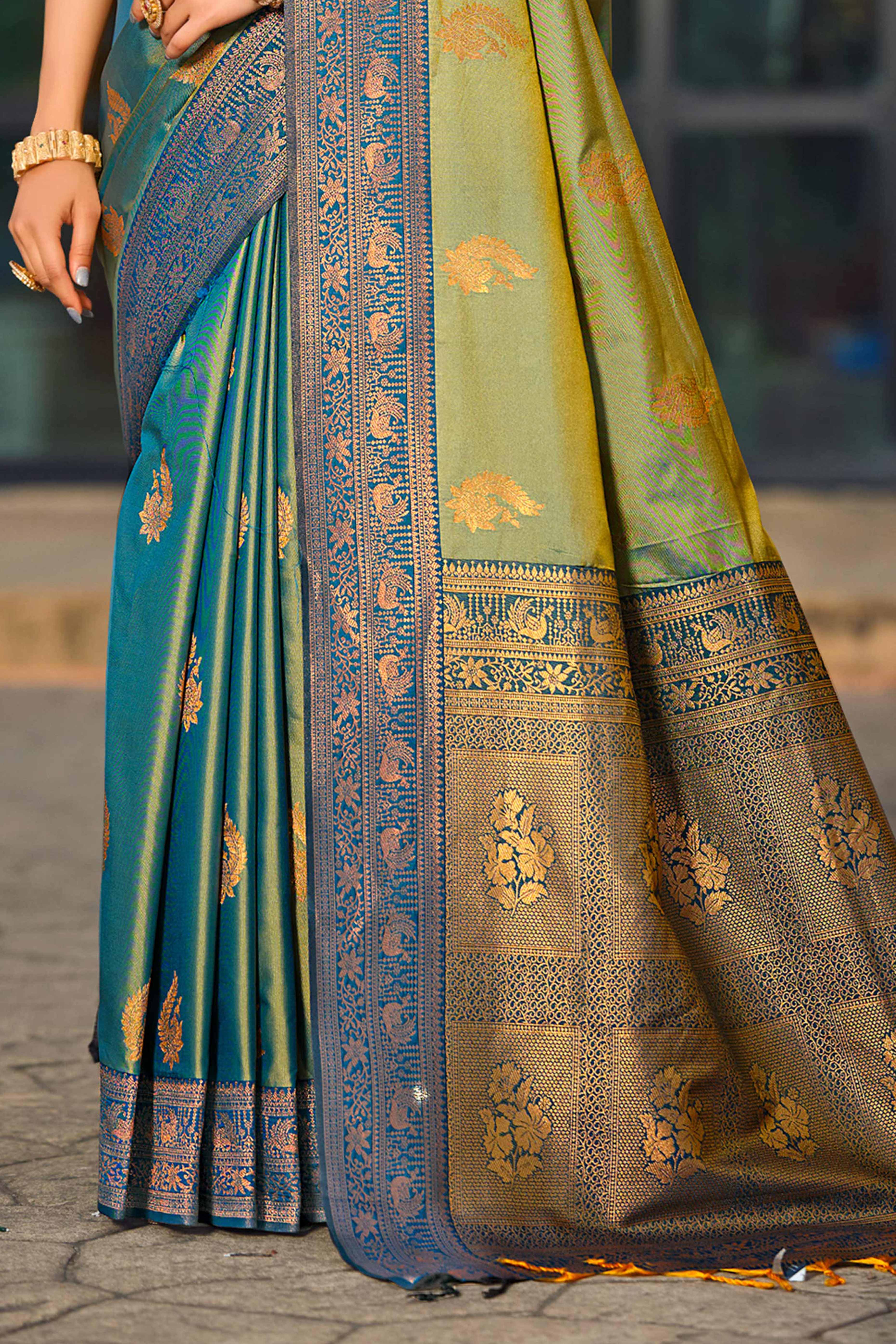 Sangam Prints Sea Green Soft Silk Woven Work Traditional Saree - Dista