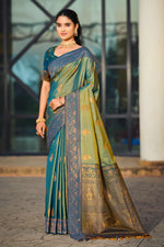 Thumbnail for Sangam Prints Sea Green Soft Silk Woven Work Traditional Saree - Dista