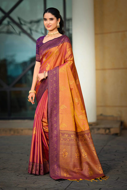 Sangam Prints Copper Gold Soft Silk Woven Work Traditional Saree - Dista