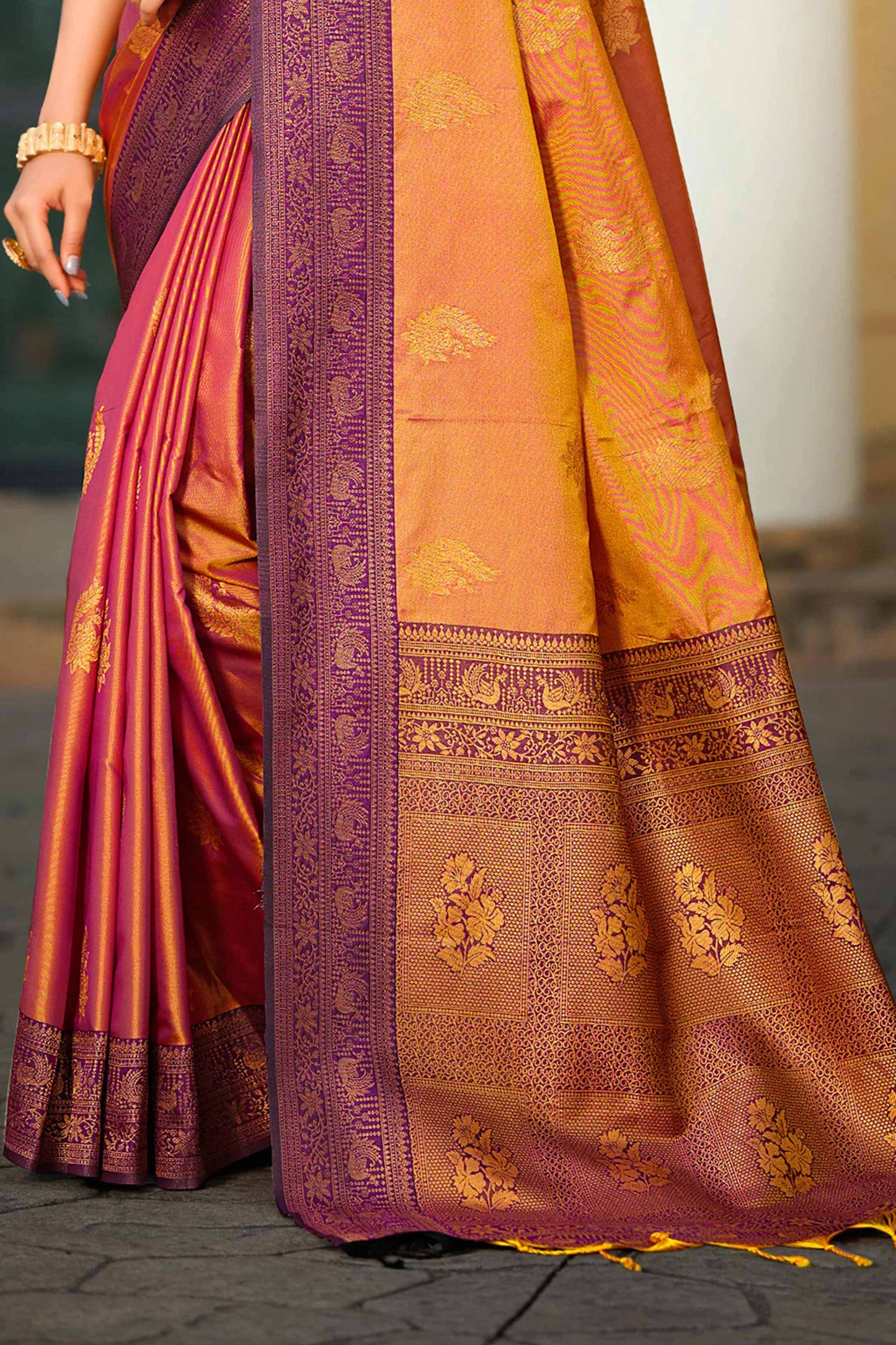 Sangam Prints Copper Gold Soft Silk Woven Work Traditional Saree - Dista
