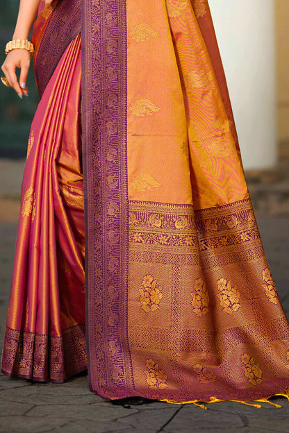 Sangam Prints Copper Gold Soft Silk Woven Work Traditional Saree - Dista