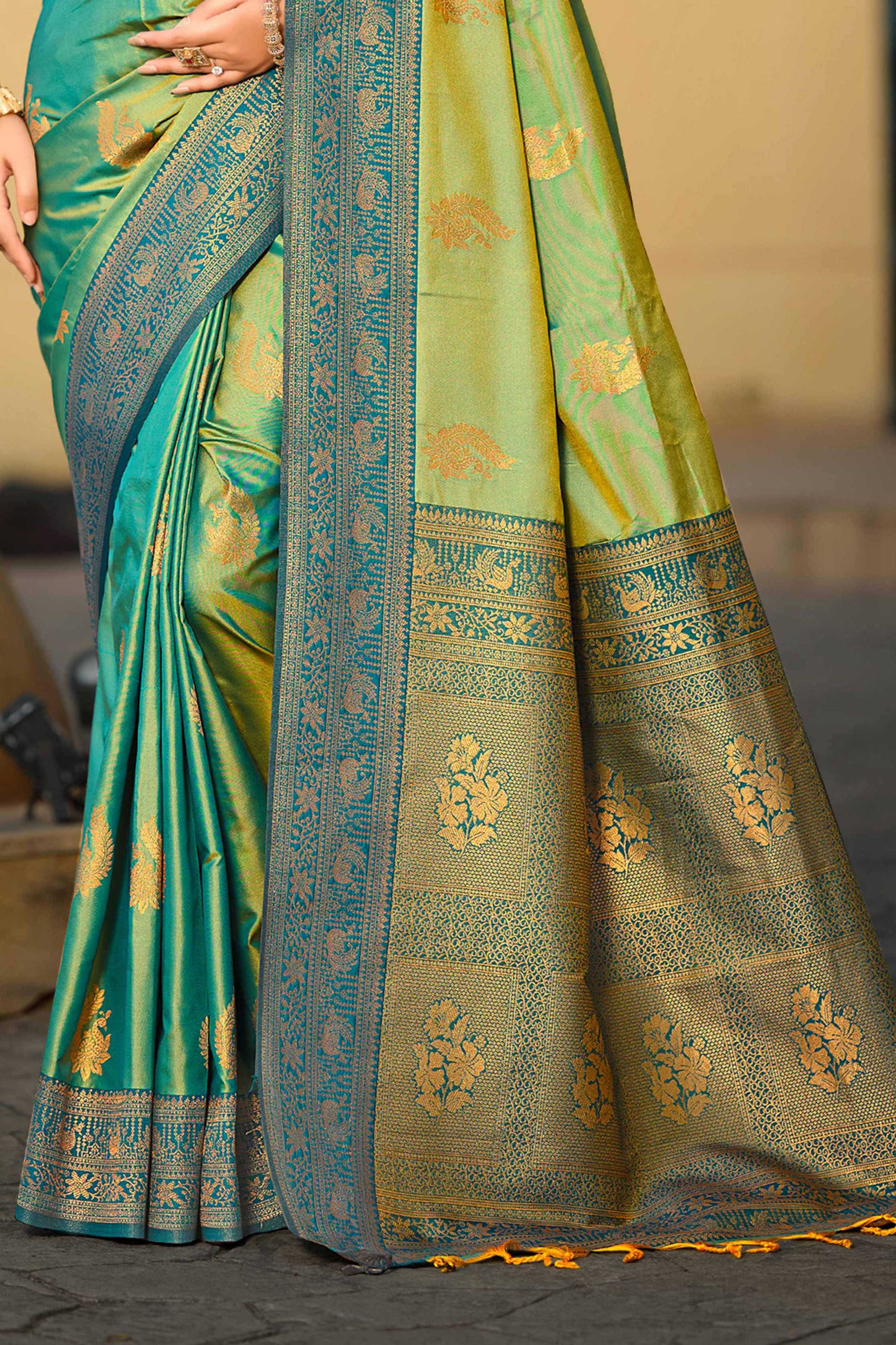 Sangam Prints Sea Green Soft Silk Woven Work Traditional Saree - Dista