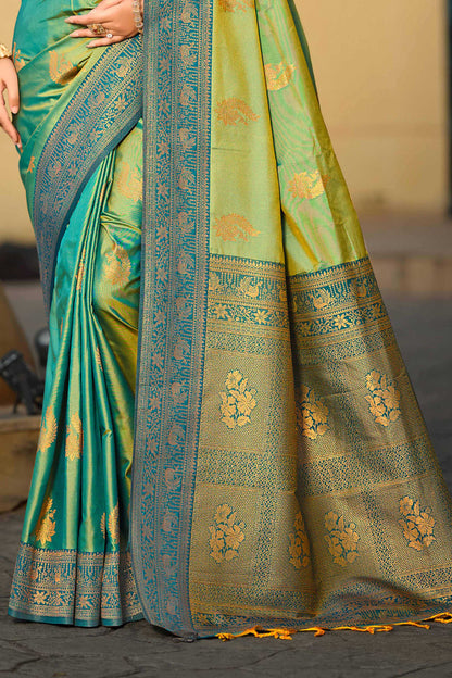 Sangam Prints Sea Green Soft Silk Woven Work Traditional Saree - Dista