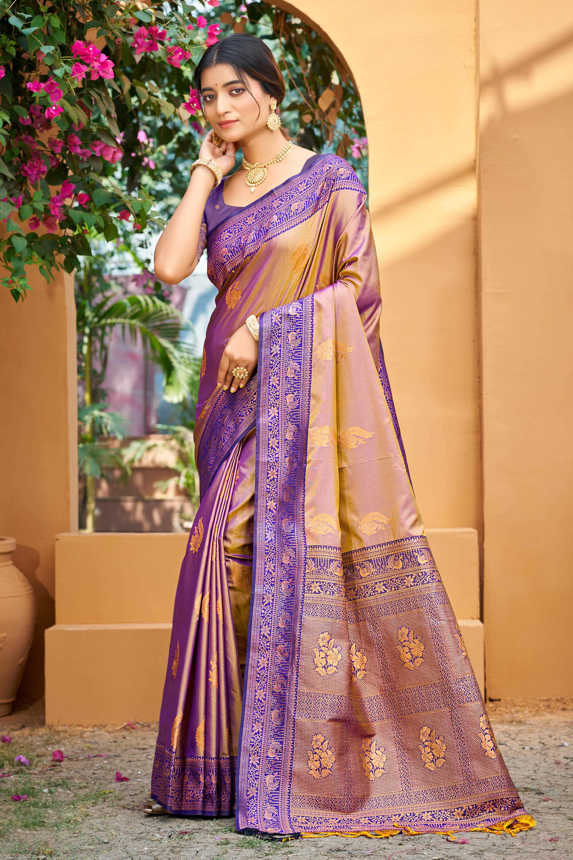Sangam Prints Royal Purple Soft Silk Woven Work Traditional Saree - Dista