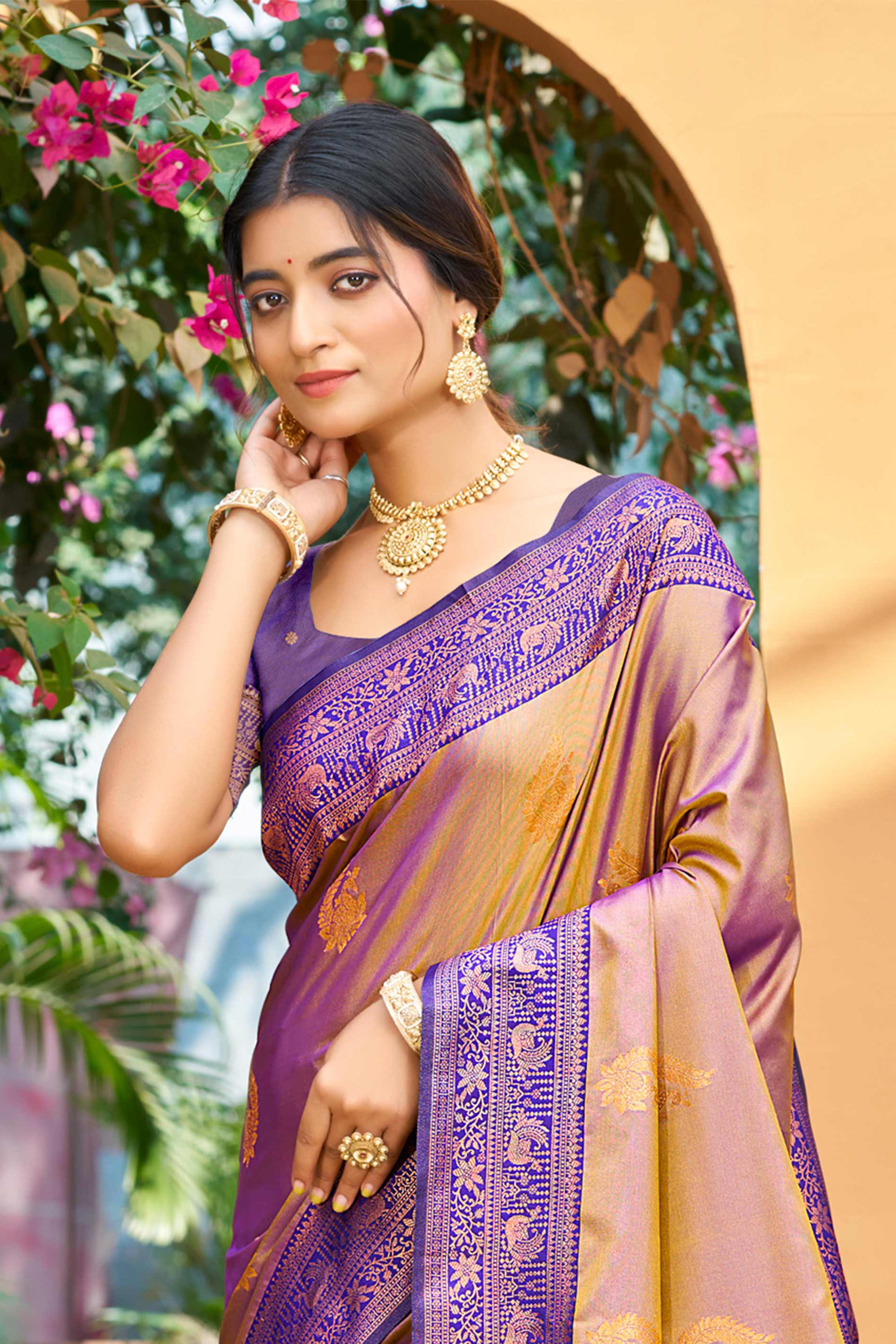 Sangam Prints Royal Purple Soft Silk Woven Work Traditional Saree - Dista