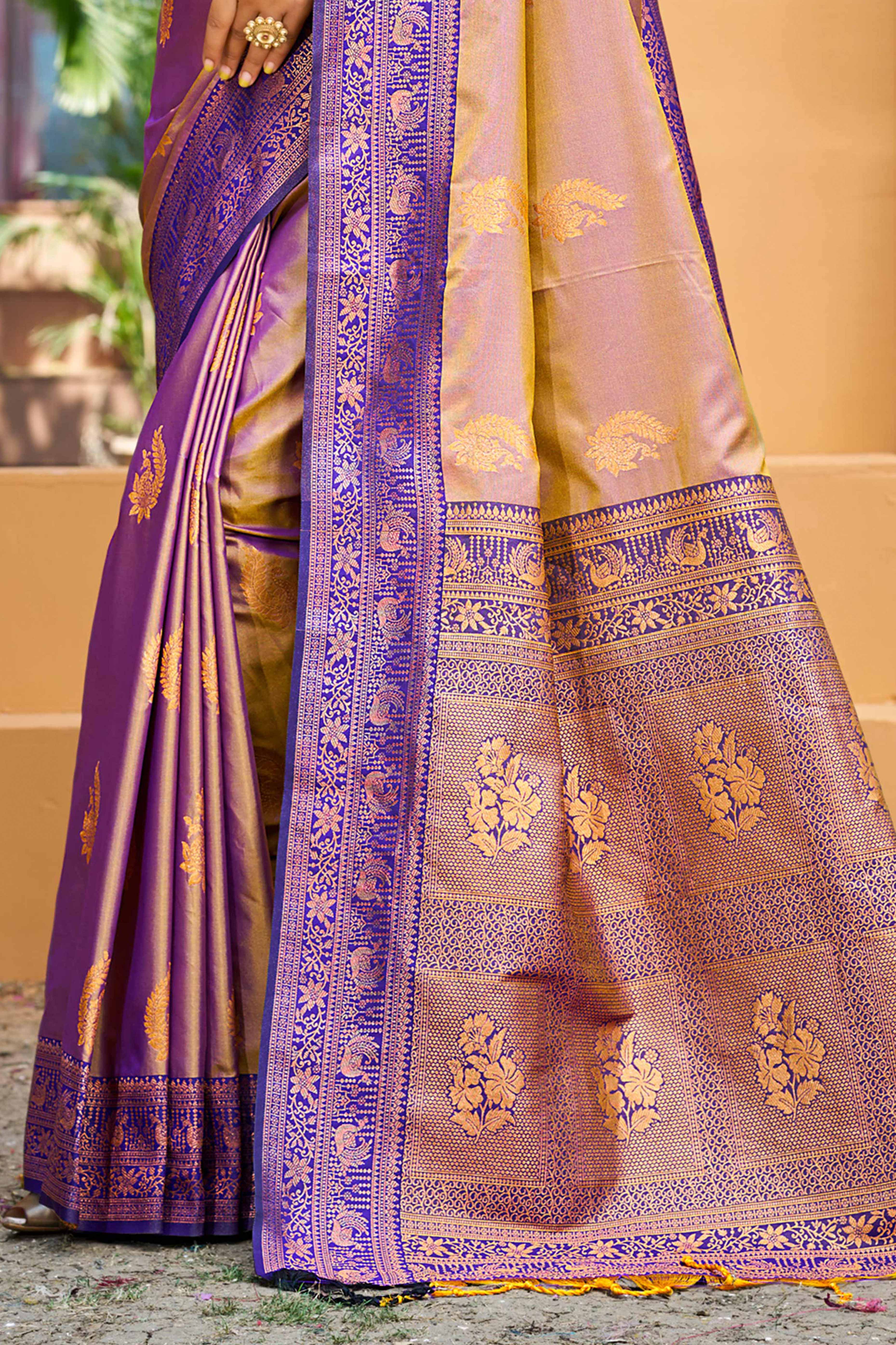 Sangam Prints Royal Purple Soft Silk Woven Work Traditional Saree - Dista